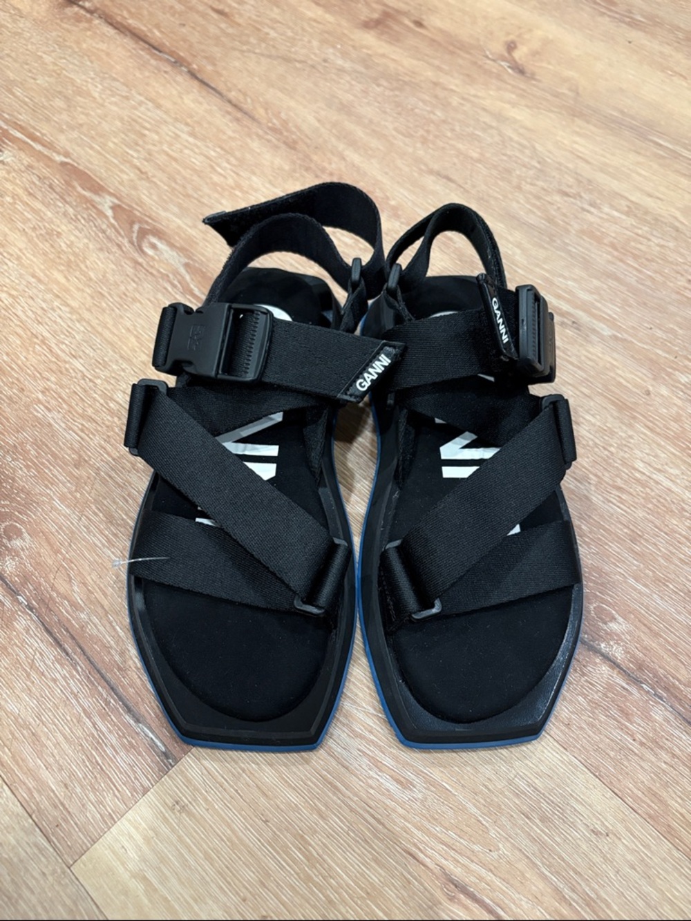 Ganni Black Strappy Sport Sandals with Logo Strap